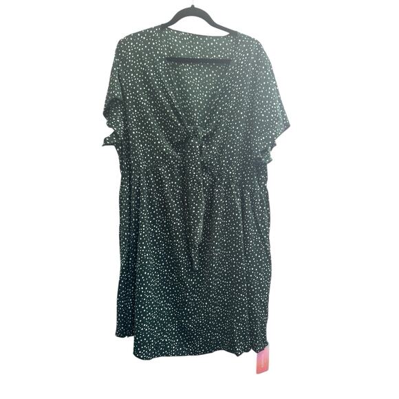 NWT Bloomchic Plus Size 20 Dark Green White Polka Dot Tie Front Dress Knee #5360 - Picture 1 of 12